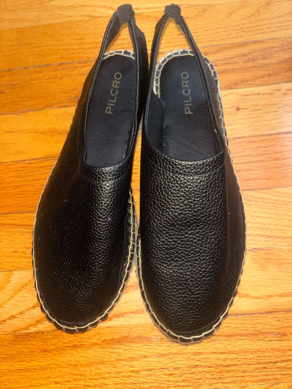 Pilcro Black Leather Espadrille Flats Slip On Loafers Casual Rope Sole EU 40